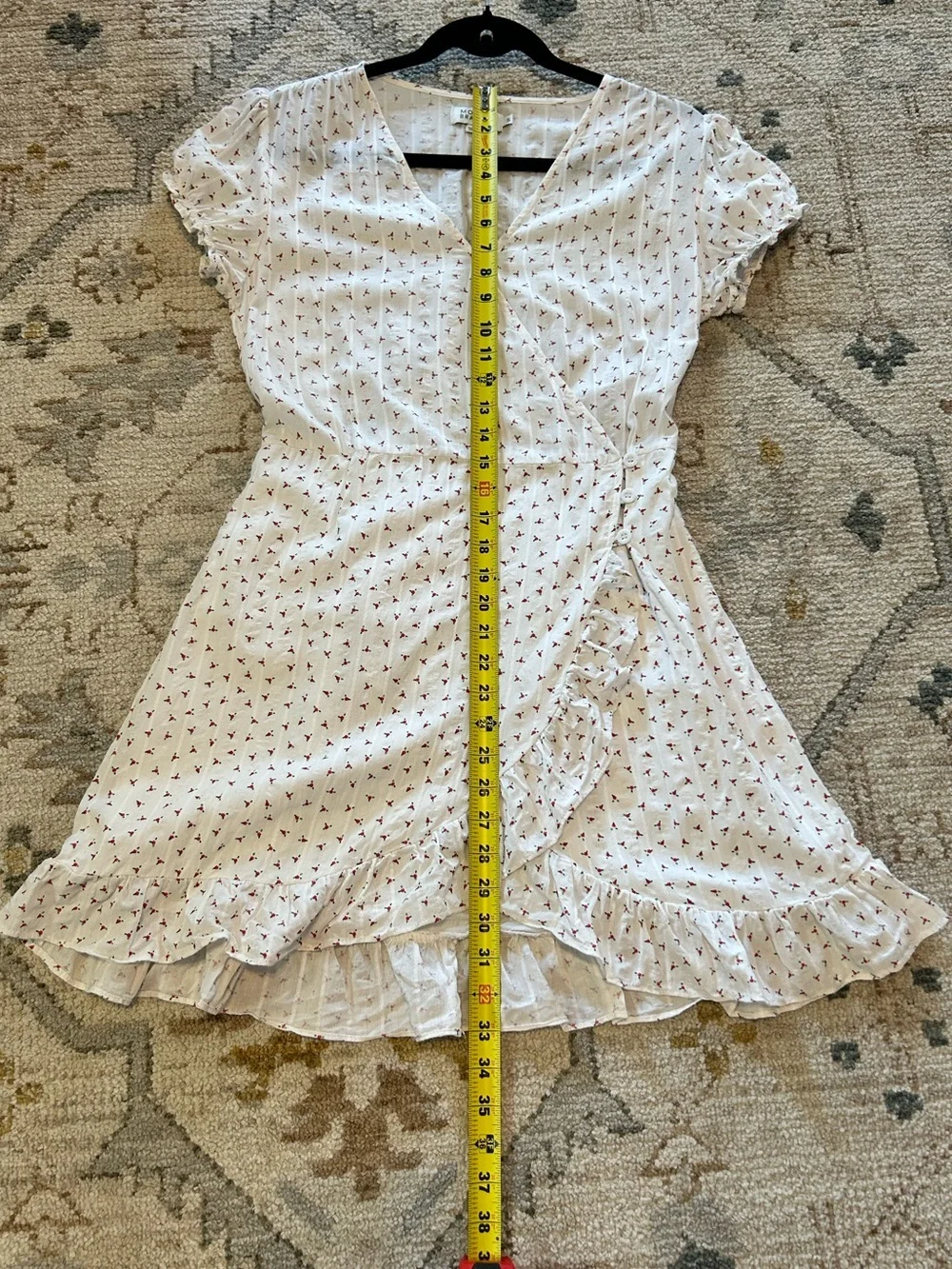 Molly Bracken White Mini Wrap Dress with Red Floral Print